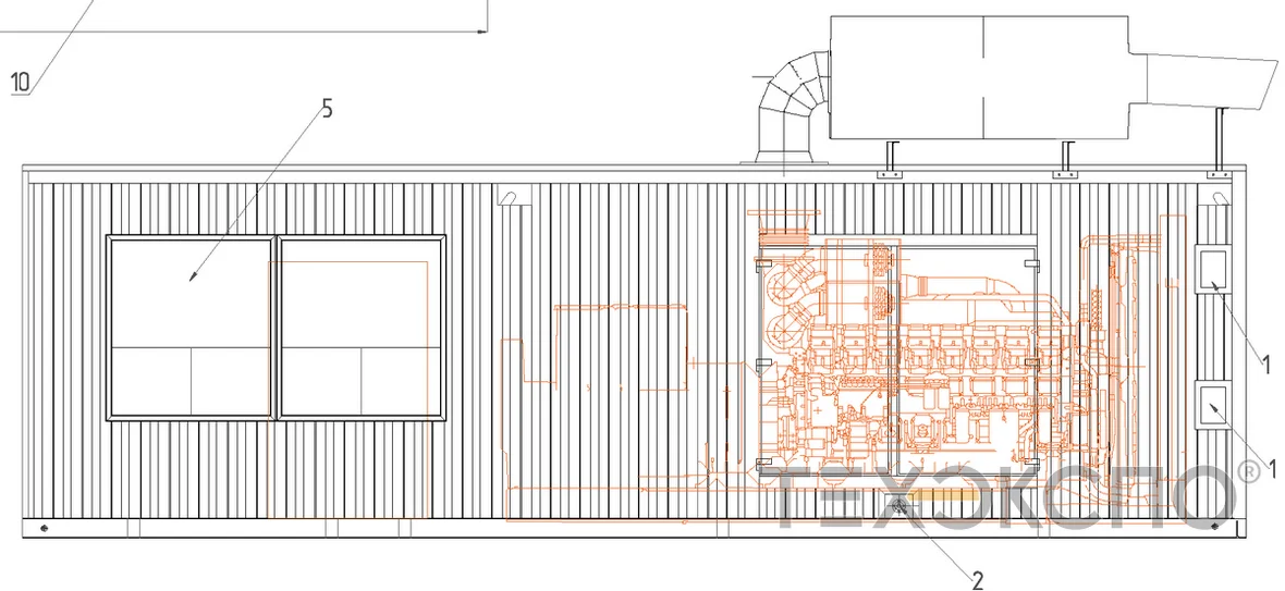 Чертеж высоковольтной дизельной электростанции мощностью 1500 кВт в контейнере